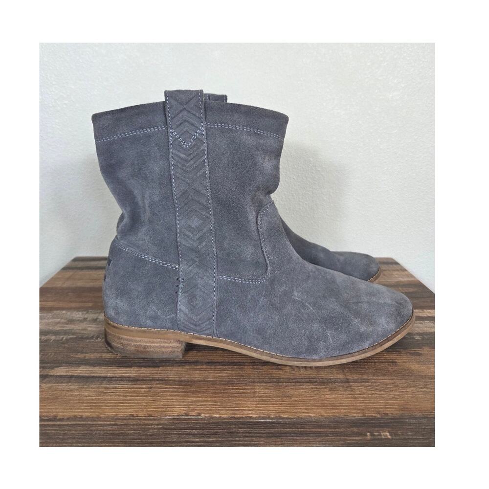 Toms Woman's Laurel Gray Suede Boho Pull on Ankle Boots Size 10